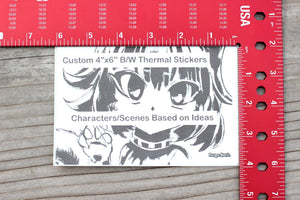 Custom 4"x6" Thermal Sticker(s) - Black & White (B/W) Self-Stick Label - Design Character and/or Scene Based on Ideas - Pongo Beach