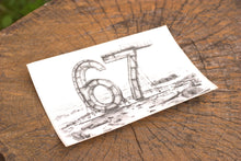 Load image into Gallery viewer, Six Seven Beach Structure B/W 4&quot;x6&quot; Thermal Sticker - 67, 6 7, 6-7 - Pongo Beach