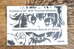 Custom 4"x6" Thermal Sticker(s) - Black & White (B/W) Self-Stick Label - Design Character and/or Scene Based on Ideas - Pongo Beach