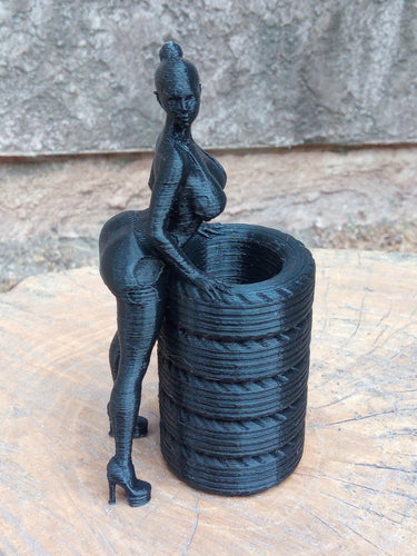 Hot Rod Girl Pen and Pencil Holder (PE+) - Fun Sexy Gift for Car Racing Fans -Busty Pinup (Pin Up) Model -  EveryThang3D