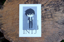 Load image into Gallery viewer, INTJ Boy B/W 4&quot;x6&quot; Thermal Sticker - Kawaii Anime Chibi - MBTI Thoughts - Myers Briggs Type Indicator Personality - Pongo Beach
