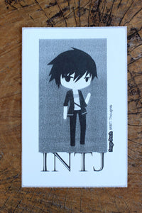 INTJ Boy B/W 4"x6" Thermal Sticker - Kawaii Anime Chibi - MBTI Thoughts - Myers Briggs Type Indicator Personality - Pongo Beach