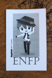 ENFP Boy B/W 4"x6" Thermal Sticker - Kawaii Anime Chibi - MBTI Thoughts - Myers Briggs Type Indicator Personality - Pongo Beach