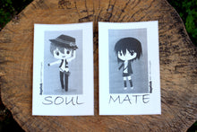 Load image into Gallery viewer, ENFP INTJ Soul Mate Couple B/W 4&quot;x6&quot; Thermal Stickers - Kawaii Anime Chibi - MBTI Thoughts - Myers Briggs Type Indicator Personality - Pongo Beach