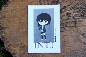 INTJ Girl B/W 4"x6" Thermal Sticker - Kawaii Anime Chibi - MBTI Thoughts - Myers Briggs Type Indicator Personality - Pongo Beach