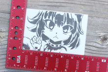 Load image into Gallery viewer, Suki Cat Girl B/W 4&quot;x6&quot; Thermal Sticker - Kawaii Anime Character with Cute Paw and Tail - Frown Face, Landscape, Short Wild Hair - Pongo Beach