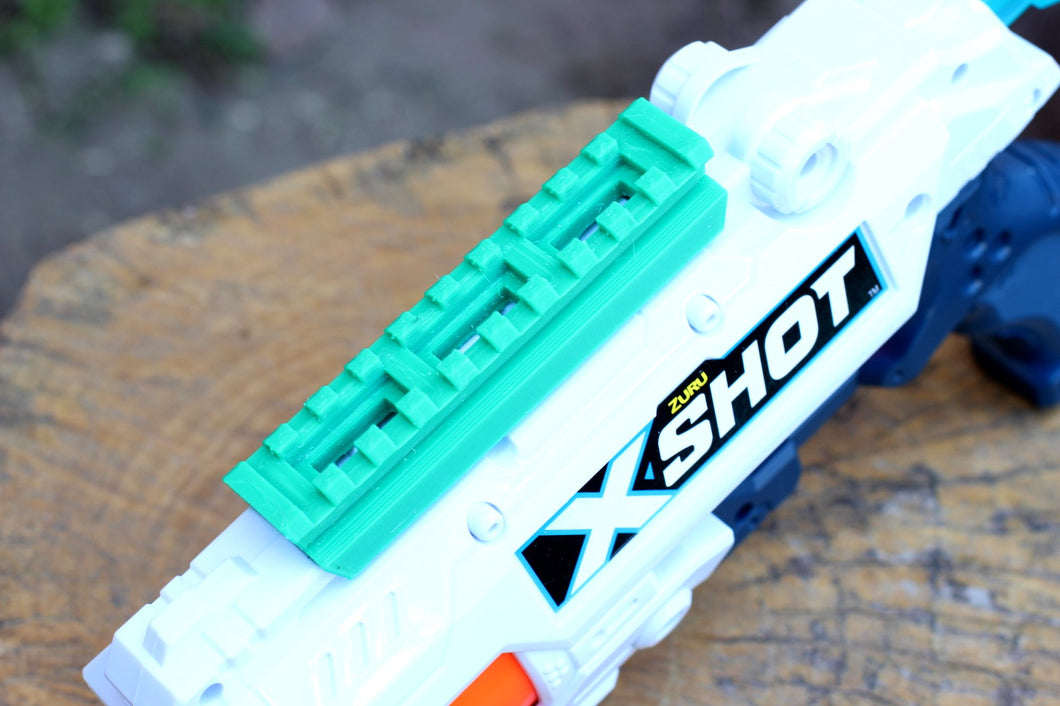 Blasters3D Top Picatinny Rail (10-Slots) for Zuru X-Shot Reflex 6 and Adventure Force Destroyer Revolver Blasters - Clip On Performance Mod for Foam Dart Toy - No Tools Needed