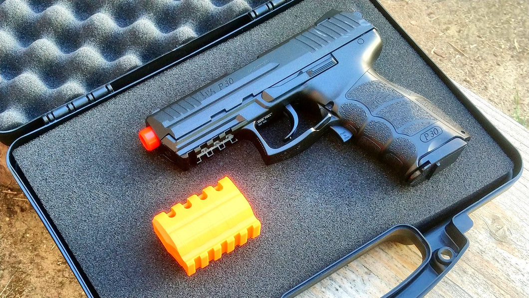 P30 Airsoft Electric Pistol with J.W. Compensator and Pistol Case - Assassin Hitman Killer Cosplay LARP Costume Weapon Gun